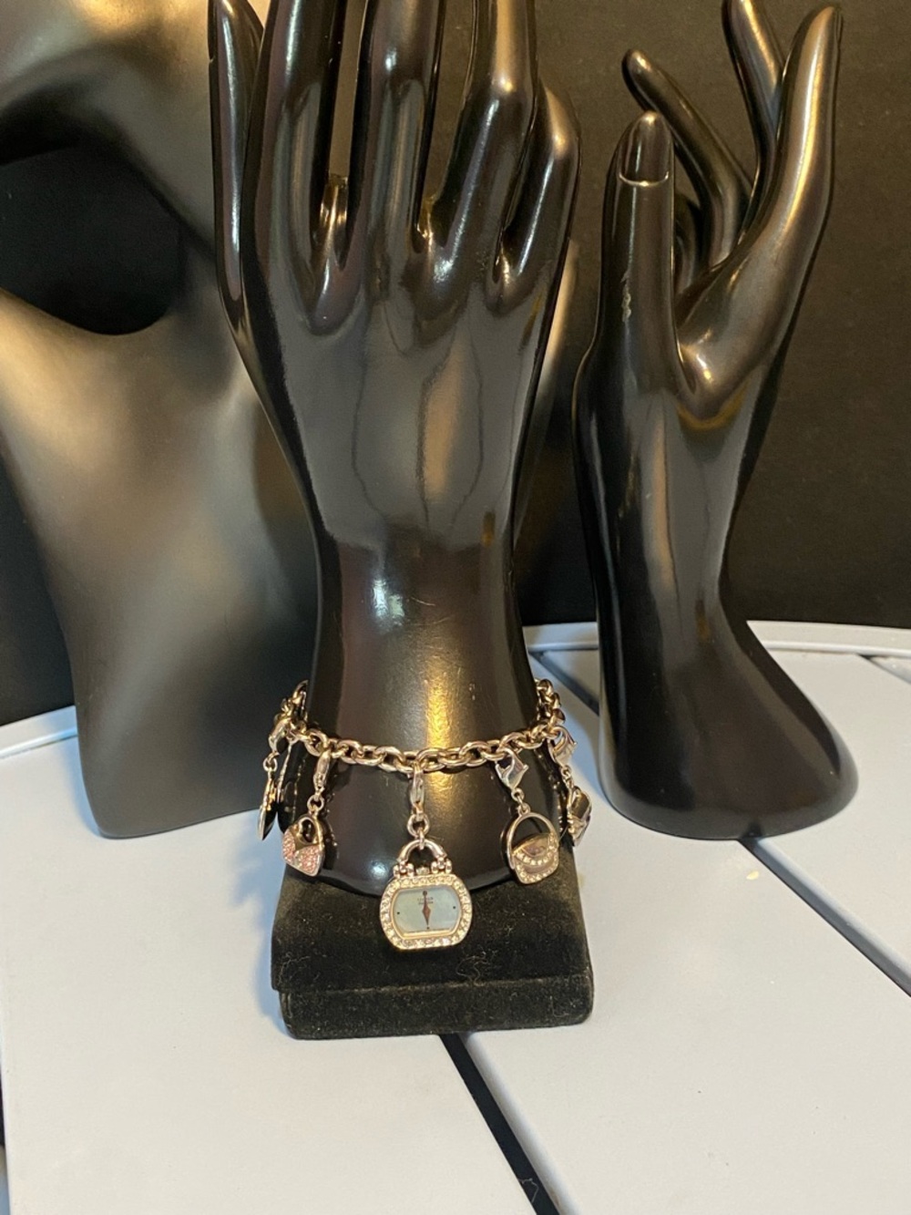 Vintage Y2K CITIZEN Eco-Drive Watch Bracelet w/Swarovski Crystal Purse Charms